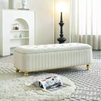 Banc ottoman de rangement Okak de luxe moderne avec plateau rabattable, capitonnage profond, décor doré et pieds en métal, rembourré pour salon et chambre à coucher
