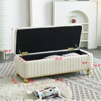 Banc ottoman de rangement Okak de luxe moderne avec plateau rabattable, capitonnage profond, décor doré et pieds en métal, rembourré pour salon et chambre à coucher