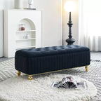 Banc ottoman de rangement Okak de luxe moderne avec plateau rabattable, capitonnage profond, décor doré et pieds en métal, rembourré pour salon et chambre à coucher