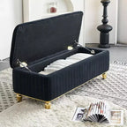 Banc ottoman de rangement Okak de luxe moderne avec plateau rabattable, capitonnage profond, décor doré et pieds en métal, rembourré pour salon et chambre à coucher