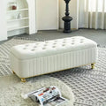Okak Modern Luxury Flip Top Deep Button Ottoman Bench with Gold Decor & Metal Legs,Upholstered Storage Bench for Living Room,Bedroom
