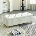 Okak Modern Luxury Flip Top Deep Button Ottoman Bench with Gold Decor & Metal Legs,Upholstered Storage Bench for Living Room,Bedroom