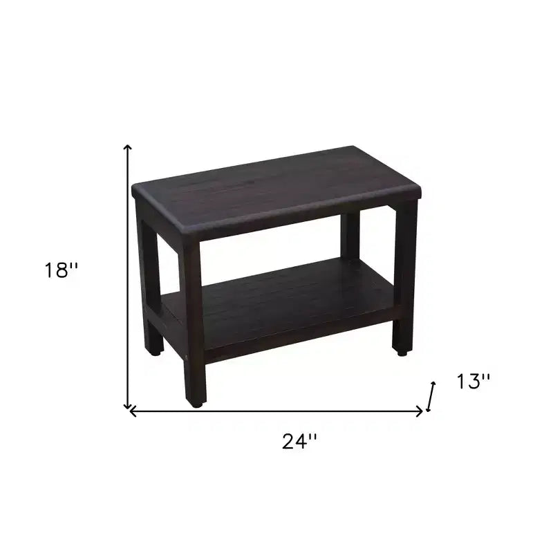 Banc de douche rectangulaire en teck HomeRoots avec étagère, finition marron