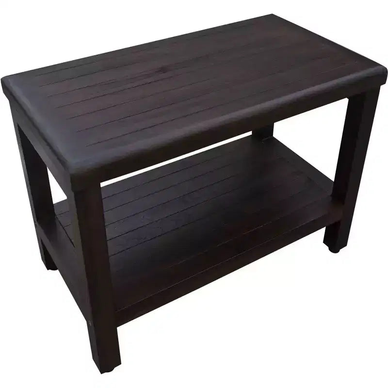Banc de douche rectangulaire en teck HomeRoots avec étagère, finition marron