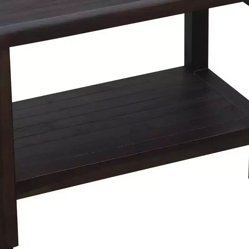 Banc de douche rectangulaire en teck HomeRoots avec étagère, finition marron