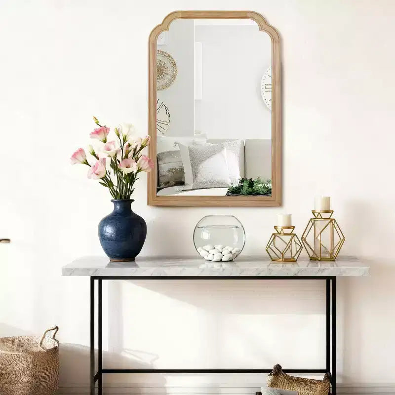 MAYEERTY Miroir décoratif en bois massif 24 x 36 avec coins arrondis pour chambre à coucher, salle de bain, salon, bois naturel
