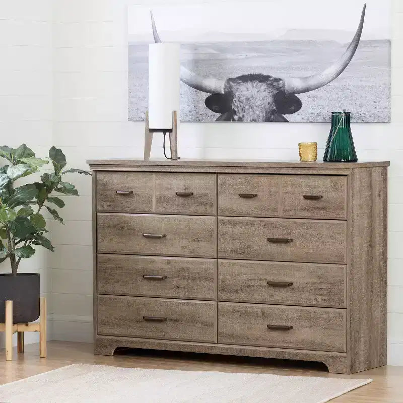 Commode horizontale HomeStock de 5,25 po H en aggloméré avec 8 tiroirs au fini brun