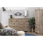 Commode horizontale HomeStock de 5,25 po H en aggloméré avec 8 tiroirs au fini brun