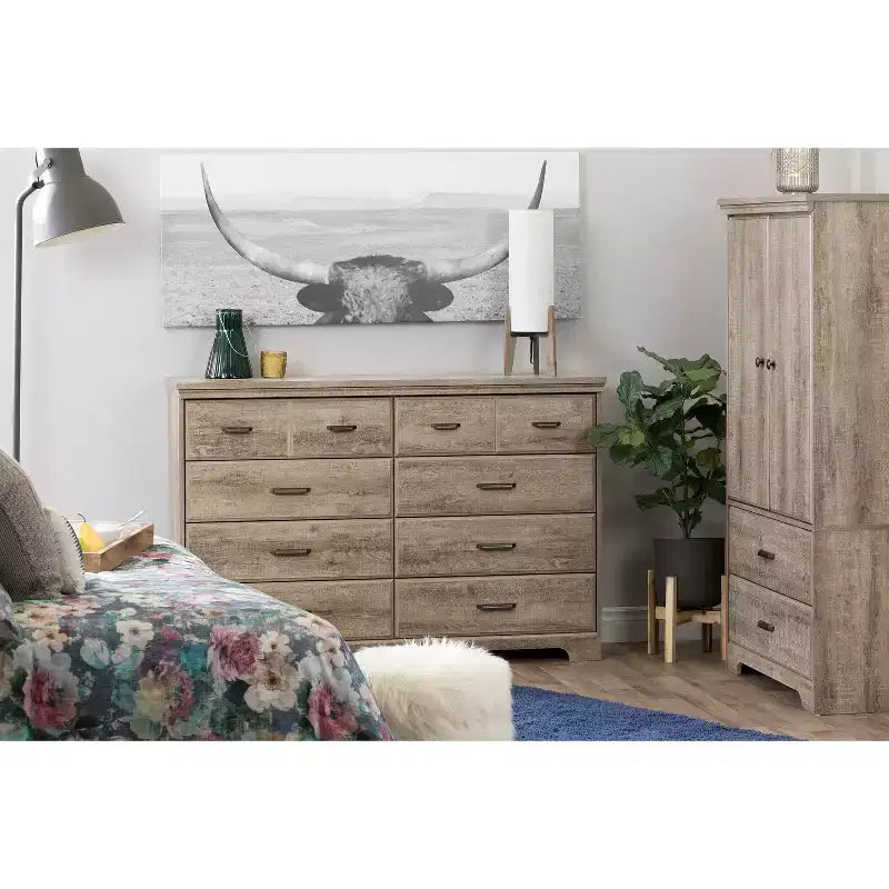 Commode horizontale HomeStock de 5,25 po H en aggloméré avec 8 tiroirs au fini brun