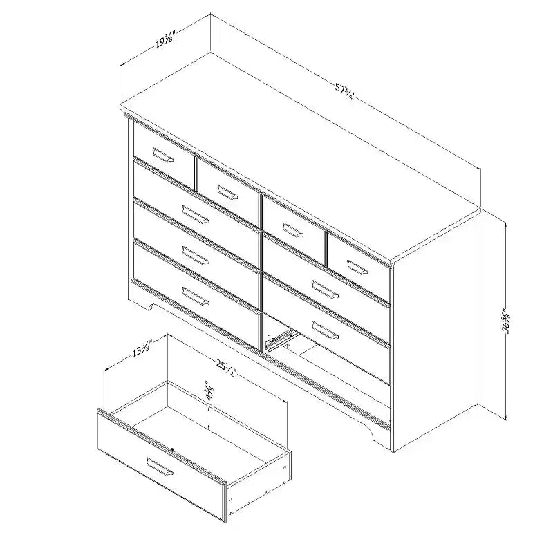 Commode horizontale HomeStock de 5,25 po H en aggloméré avec 8 tiroirs au fini brun