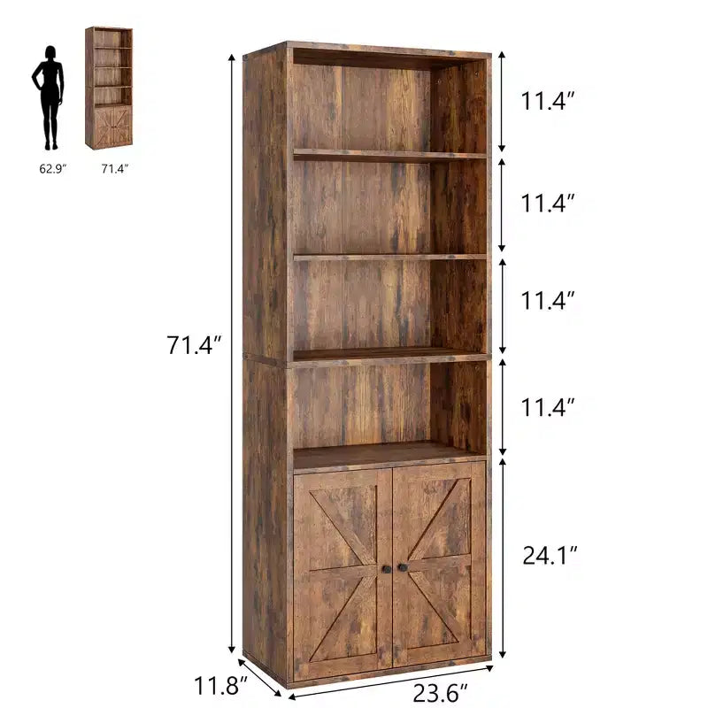 Étagère Acekool 71 po (180 cm) style ferme à 6 niveaux avec tiroir, Organisateur de rangement étroit en bois et métal, Étagère de présentation de style industriel