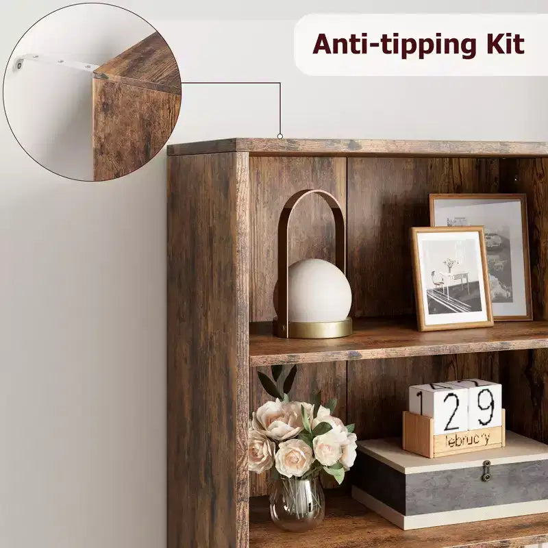 Étagère Acekool 71 po (180 cm) style ferme à 6 niveaux avec tiroir, Organisateur de rangement étroit en bois et métal, Étagère de présentation de style industriel