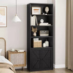 Acekool 71 Tall Farmhouse 6-Tier Bookshelf with Drawer, Wood & Metal Narrow Storage Organizer, Industrial Style Display Shelf