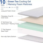 Matelas pour VR Dyonery 8/10 pouces en mousse à mémoire de forme, matelas de lit de force moyenne en mousse à thé vert/gel rafraîchissant dans une boîte pour campeurs, matelas anti-stress