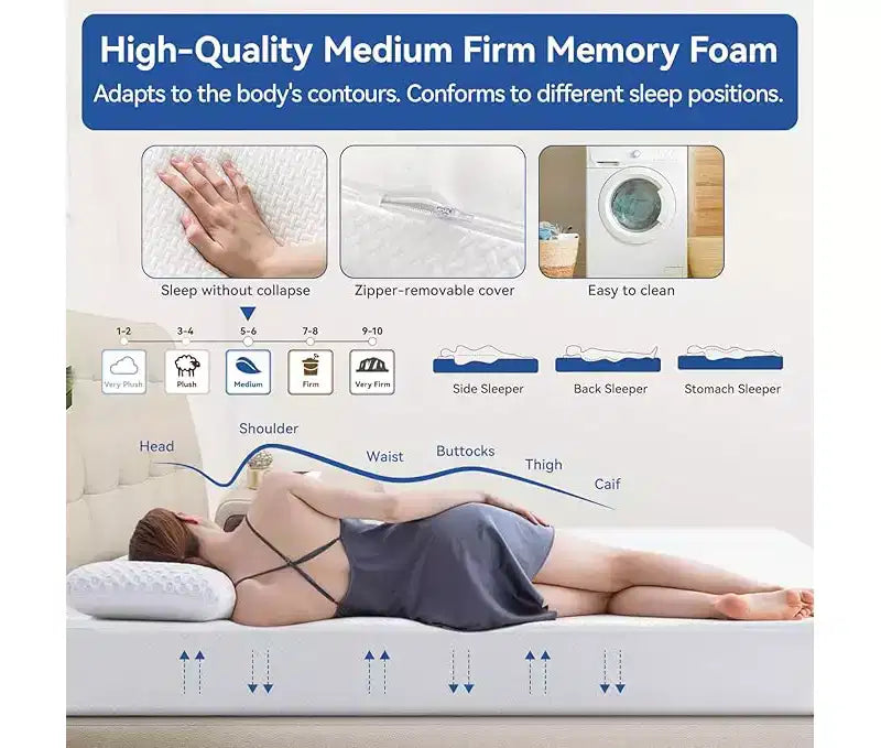 Matelas pour VR Dyonery 8/10 pouces en mousse à mémoire de forme, matelas de lit de force moyenne en mousse à thé vert/gel rafraîchissant dans une boîte pour campeurs, matelas anti-stress