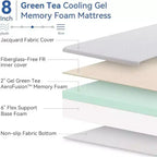 Matelas pour VR Dyonery 8/10 pouces en mousse à mémoire de forme, matelas de lit de force moyenne en mousse à thé vert/gel rafraîchissant dans une boîte pour campeurs, matelas anti-stress