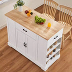 VEVOR Chariot d'îlot de cuisine, bar de petit-déjeuner avec dessus en bois de 117 cm et armoire de rangement, table de cuisine de style ferme avec étagère réglable, tiroir, blanc