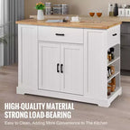 VEVOR Chariot d'îlot de cuisine, bar de petit-déjeuner avec dessus en bois de 117 cm et armoire de rangement, table de cuisine de style ferme avec étagère réglable, tiroir, blanc