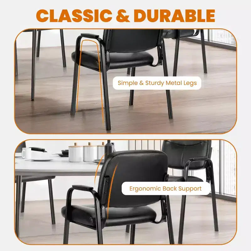 MAYEERTY Chaises de salle à manger, lot de 2, en cuir, pour salle de conférence, avec accoudoirs rembourrés, chaise de bureau en cuir PU