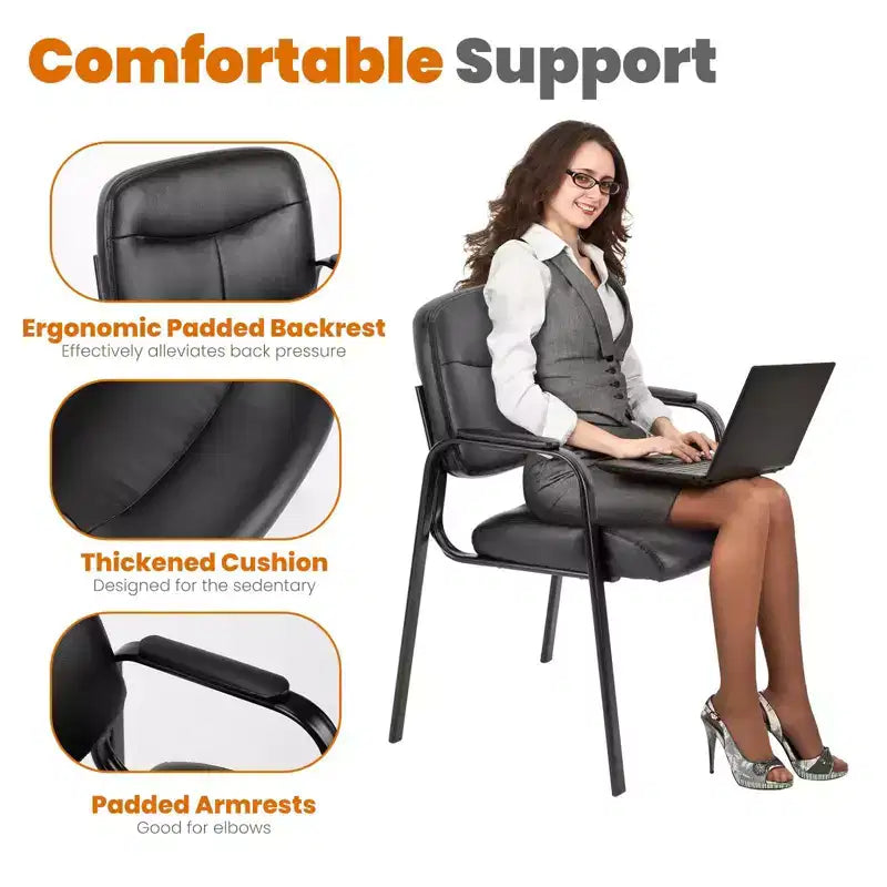 MAYEERTY Chaises de salle à manger, lot de 2, en cuir, pour salle de conférence, avec accoudoirs rembourrés, chaise de bureau en cuir PU