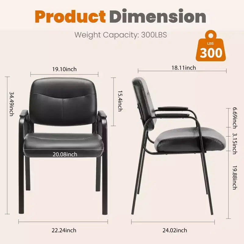 MAYEERTY Chaises de salle à manger, lot de 2, en cuir, pour salle de conférence, avec accoudoirs rembourrés, chaise de bureau en cuir PU