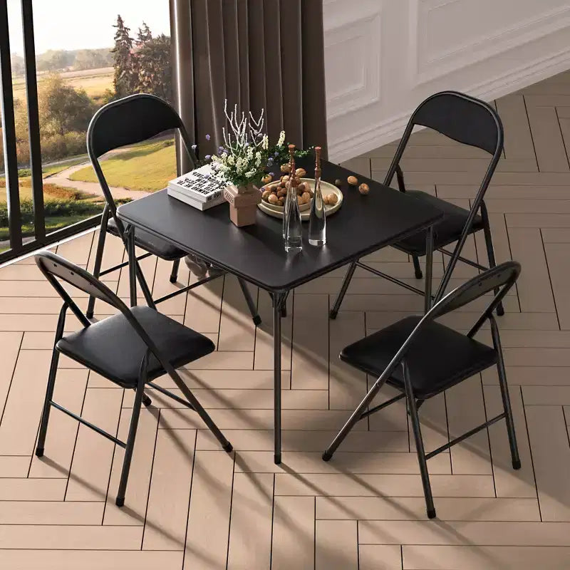 Ensemble VECELO 5 pièces, table de jeu pliable et 4 chaises, plateau de table pliable et rembourré, noir
