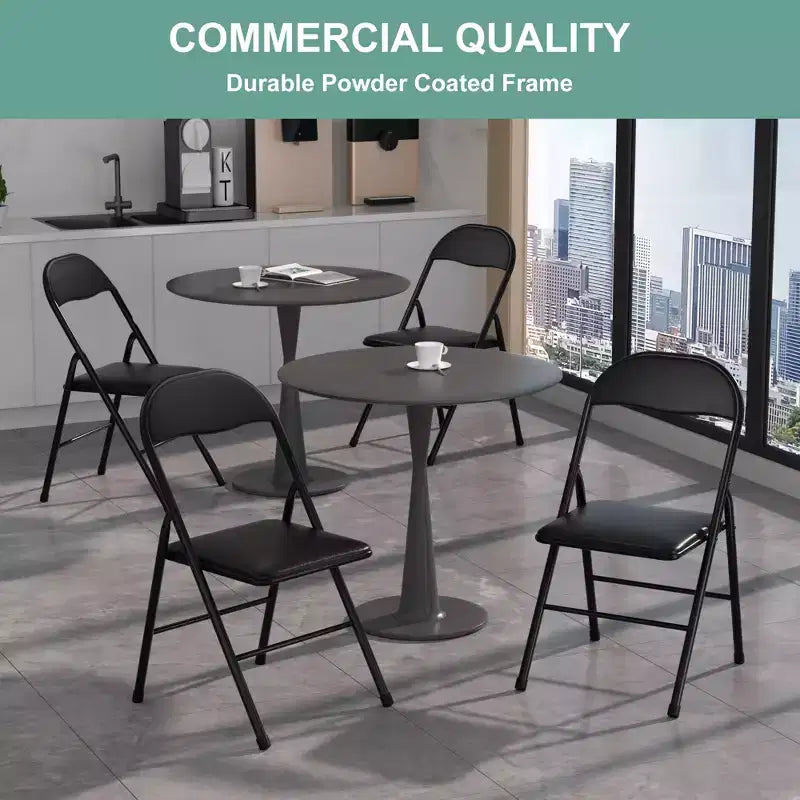 Ensemble VECELO 5 pièces, table de jeu pliable et 4 chaises, plateau de table pliable et rembourré, noir