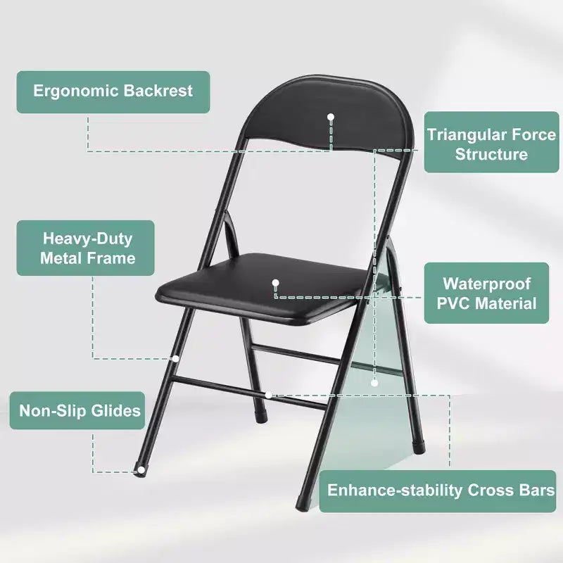 Ensemble VECELO 5 pièces, table de jeu pliable et 4 chaises, plateau de table pliable et rembourré, noir