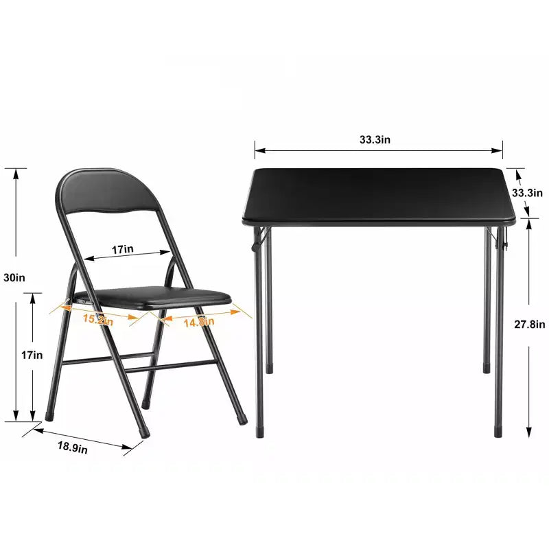 Ensemble VECELO 5 pièces, table de jeu pliable et 4 chaises, plateau de table pliable et rembourré, noir