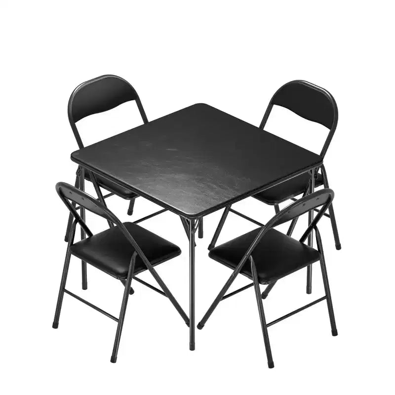 Ensemble VECELO 5 pièces, table de jeu pliable et 4 chaises, plateau de table pliable et rembourré, noir