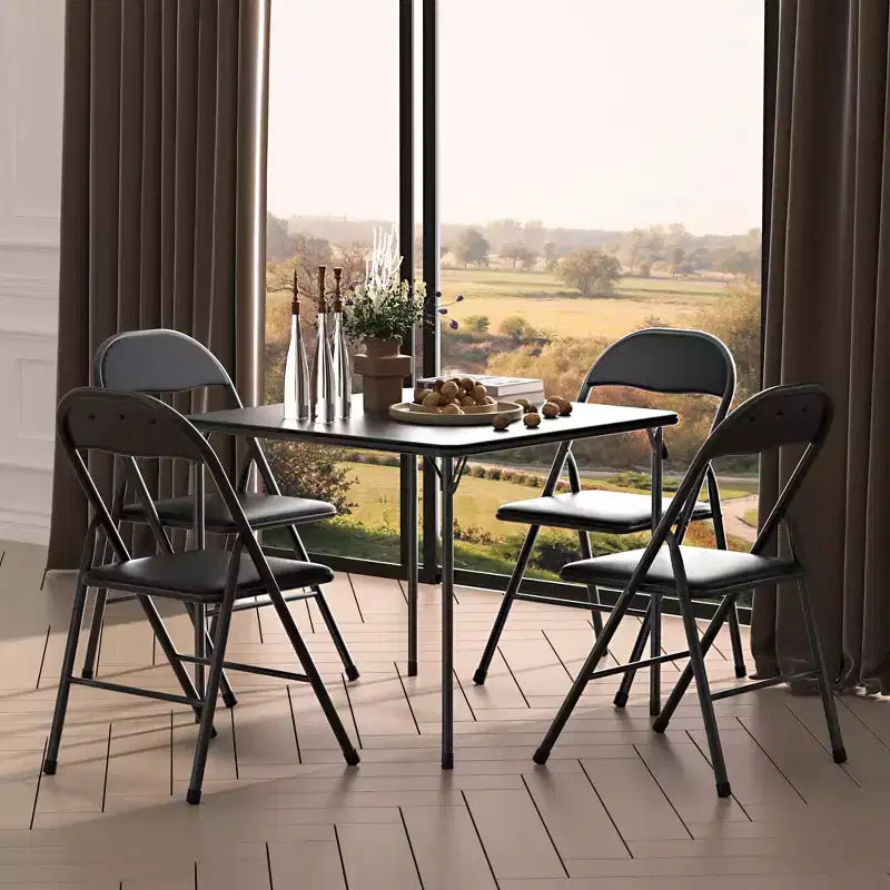 Ensemble VECELO 5 pièces, table de jeu pliable et 4 chaises, plateau de table pliable et rembourré, noir