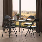 Ensemble VECELO 5 pièces, table de jeu pliable et 4 chaises, plateau de table pliable et rembourré, noir