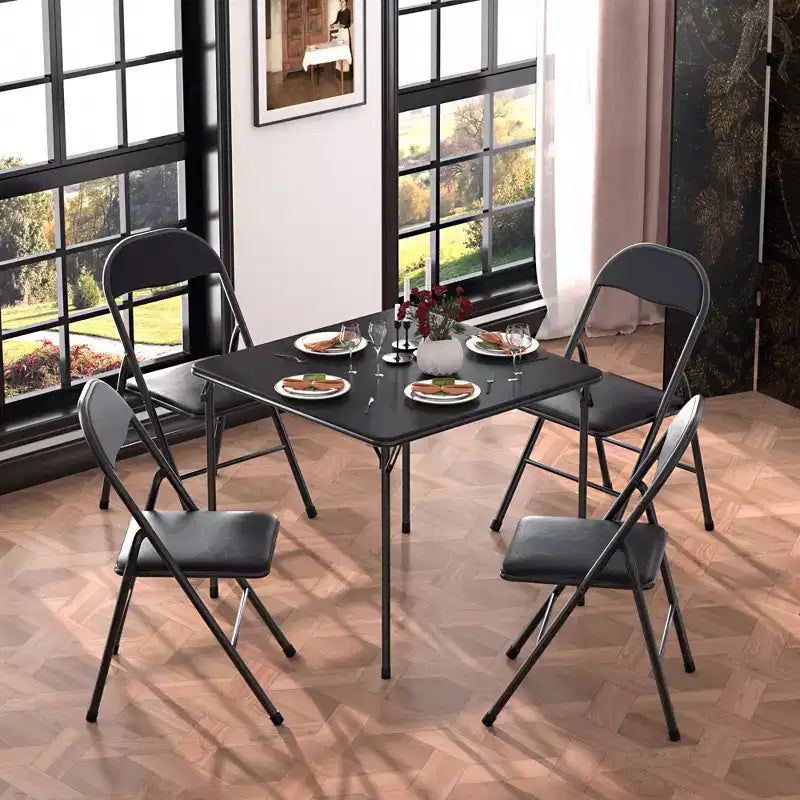Ensemble VECELO 5 pièces, table de jeu pliable et 4 chaises, plateau de table pliable et rembourré, noir