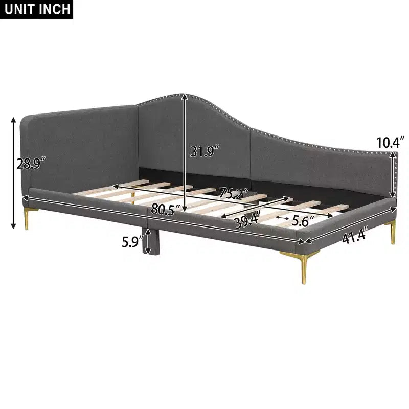 Lit de repos double Whisen rembourré avec tête de lit et accoudoir