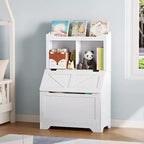 Étagère à livres et organiseur de jouets pour enfants en bois de 121,4 cm de haut avec couvercle à rabat, organisateur de rangement de jouets pour garçons/filles pour salle de jeux/chambre à coucher