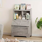 Étagère à livres et organiseur de jouets pour enfants en bois de 121,4 cm de haut avec couvercle à rabat, organisateur de rangement de jouets pour garçons/filles pour salle de jeux/chambre à coucher