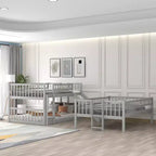 Lit superposé triple pour deux personnes avec échelle convertible et toboggan, lit triple avec barrières de sécurité, blanc/gris/espresso - ModernLuxe