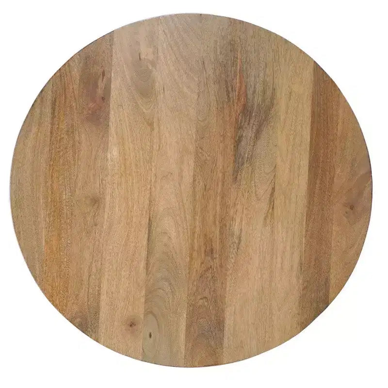 Table basse ronde Royal Hampton de 76 cm en bois de manguier fabriquée à la main avec piètement traîneau robuste à 3 pieds