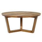 Table basse ronde Royal Hampton de 76 cm en bois de manguier fabriquée à la main avec piètement traîneau robuste à 3 pieds