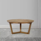 Table basse ronde Royal Hampton de 76 cm en bois de manguier fabriquée à la main avec piètement traîneau robuste à 3 pieds