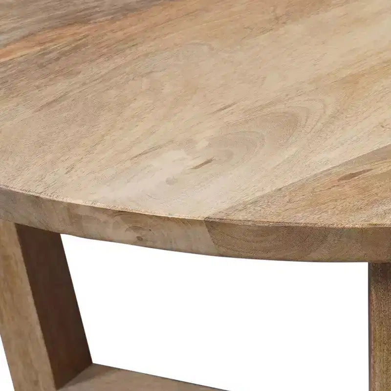 Table basse ronde Royal Hampton de 76 cm en bois de manguier fabriquée à la main avec piètement traîneau robuste à 3 pieds