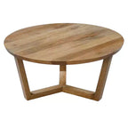 Table basse ronde Royal Hampton de 76 cm en bois de manguier fabriquée à la main avec piètement traîneau robuste à 3 pieds