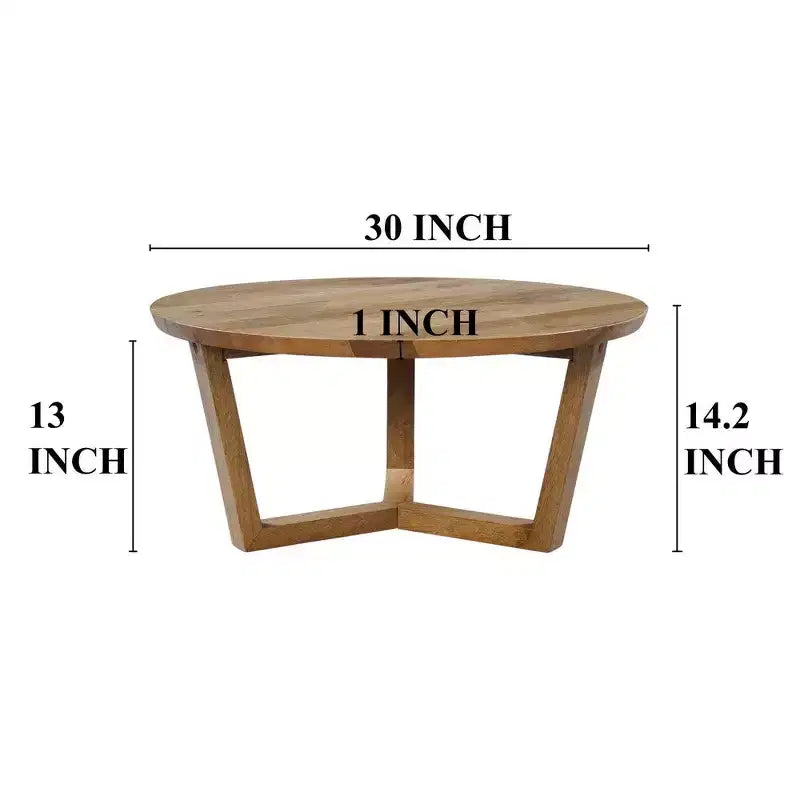 Table basse ronde Royal Hampton de 76 cm en bois de manguier fabriquée à la main avec piètement traîneau robuste à 3 pieds