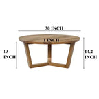 Table basse ronde Royal Hampton de 76 cm en bois de manguier fabriquée à la main avec piètement traîneau robuste à 3 pieds