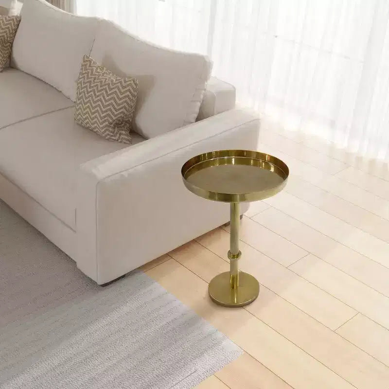 Royal Hampton 22 Inch Side End Table with Vintage Sleek Pillar Base and Round Tray Top