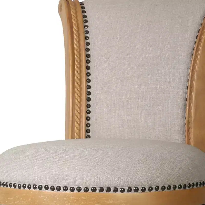 Chaise de bar pivotante HomeRoots 25 en tissu beige et naturel et bois massif, hauteur comptoir