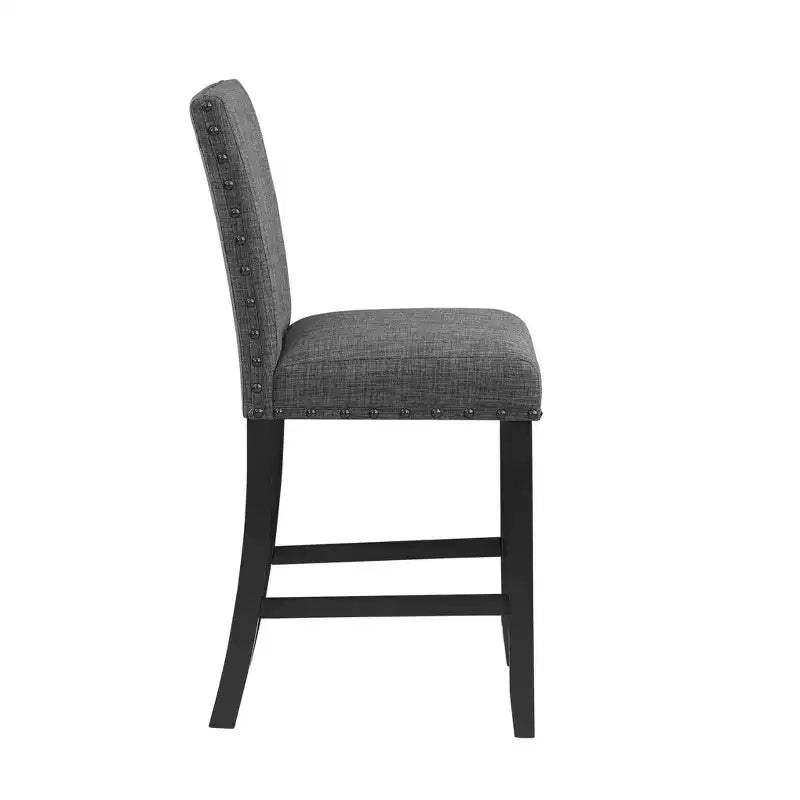 HomeRoots Chaise de bar hauteur comptoir, 26, grise et noire, en bois et tissu