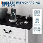 Commode de ferme à 9 tiroirs avec station de charge, commode en bois de 140 cm de large, commodes vintage, meuble TV