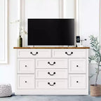 Commode de ferme à 9 tiroirs avec station de charge, commode en bois de 140 cm de large, commodes vintage, meuble TV