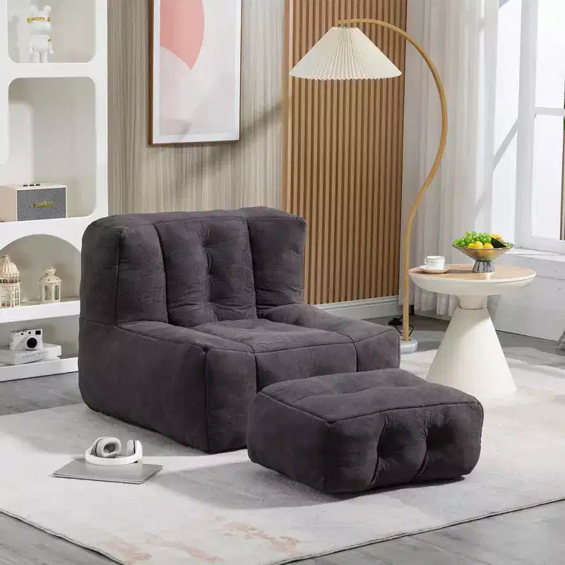 GDFStudio Toby Modern Velvel Upholstered Fluffy Bean Bag Chair with Ottoman